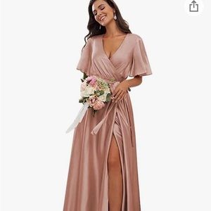 Satin blush bridesmaid gown